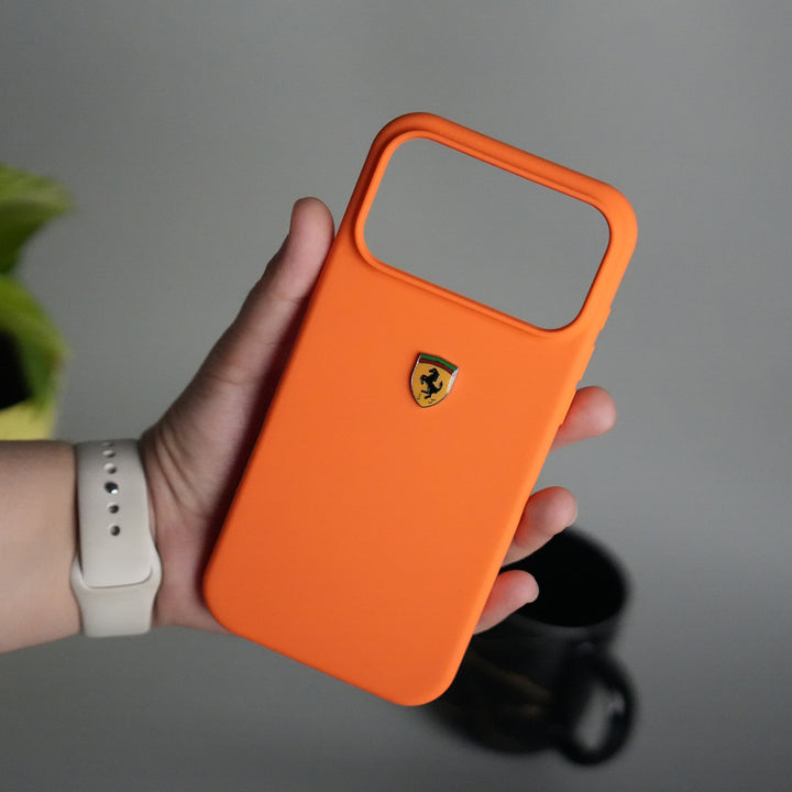 iPhone 17 Series Sports Car Logo Liquid Silicone Case Cover ORANGE