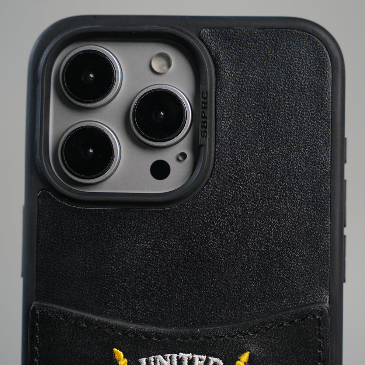 iPhone 15 Series Premium Leather Card Holder Case with Stitched Crest Design