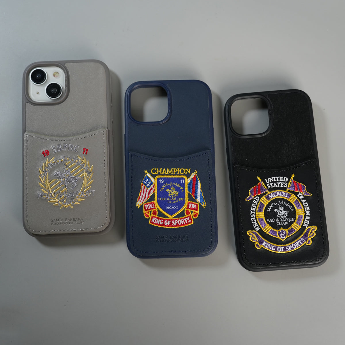 iPhone 15 Series Premium Leather Card Holder Case with Stitched Crest Design