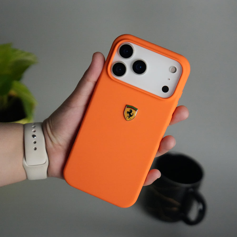 iPhone 17 Series Sports Car Logo Liquid Silicone Case Cover ORANGE
