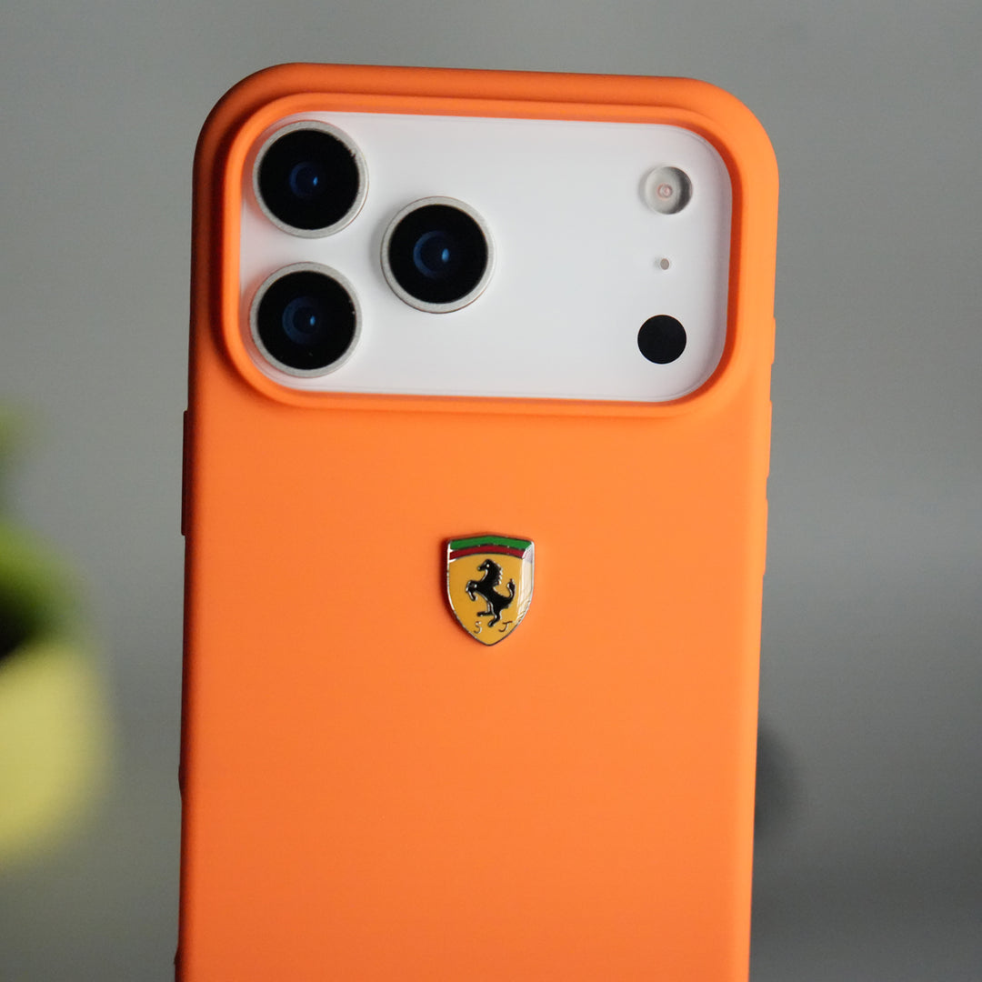 iPhone 17 Series Sports Car Logo Liquid Silicone Case Cover ORANGE