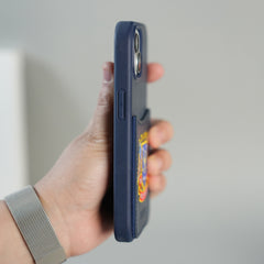 iPhone 15 Series Premium Leather Card Holder Case with Stitched Crest Design