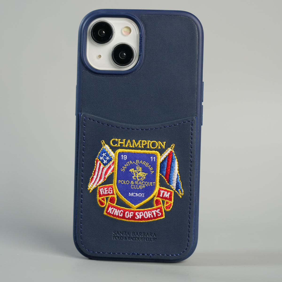 iPhone 15 Series Premium Leather Card Holder Case with Stitched Crest Design