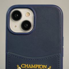 iPhone 15 Series Premium Leather Card Holder Case with Stitched Crest Design