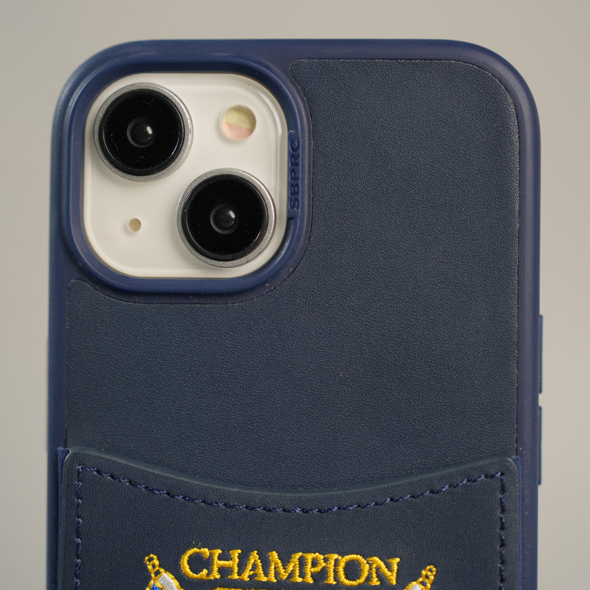 iPhone 15 Series Premium Leather Card Holder Case with Stitched Crest Design