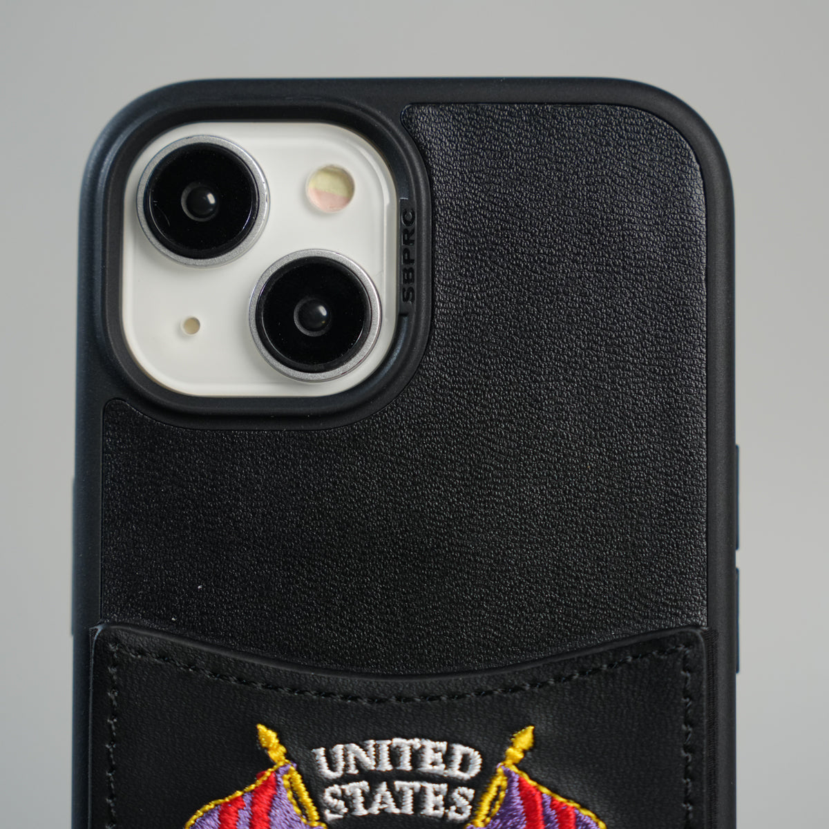 iPhone 15 Series Premium Leather Card Holder Case with Stitched Crest Design
