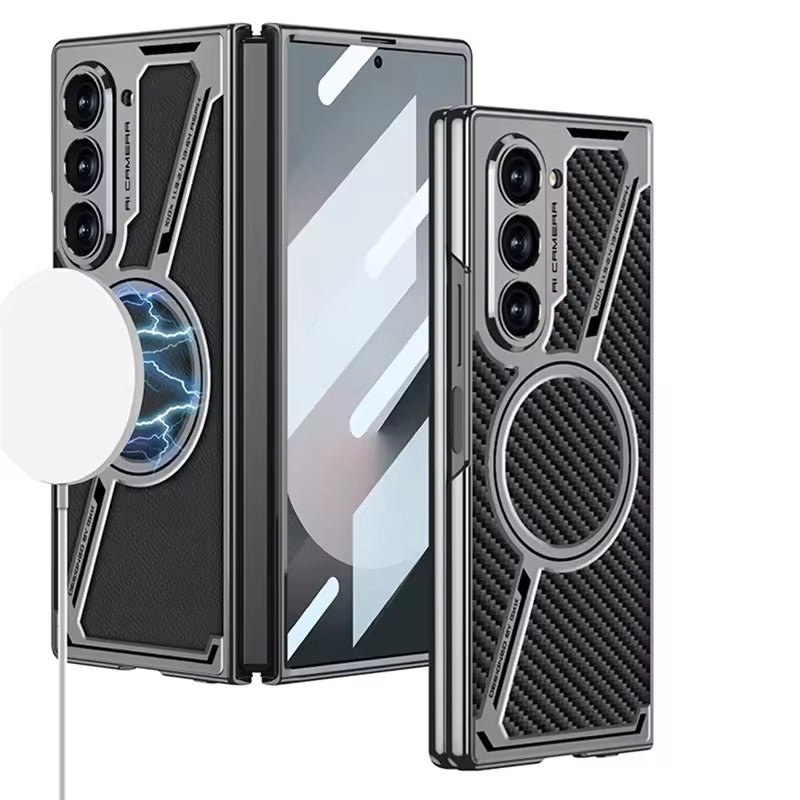 Samsung Galaxy Z Fold 6 Z Shaped Electroplated Magnetic PU Leather Case