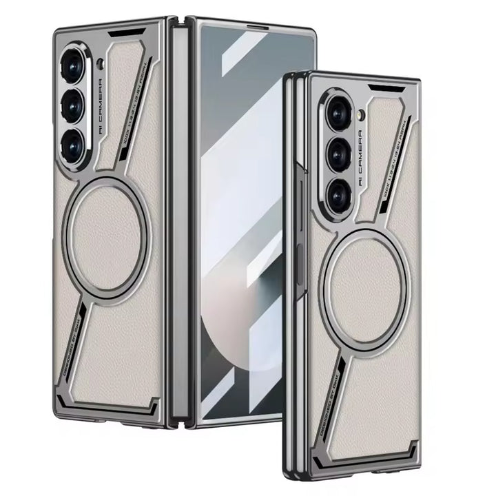 Samsung Galaxy Z Fold 6 Z Shaped Electroplated Magnetic PU Leather Case