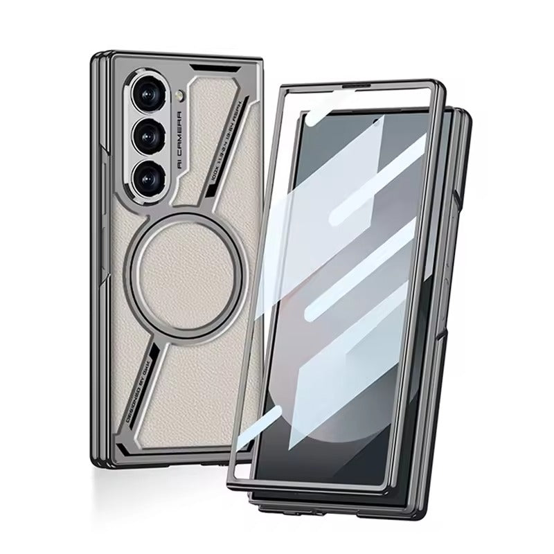 Samsung Galaxy Z Fold 6 Z Shaped Electroplated Magnetic PU Leather Case
