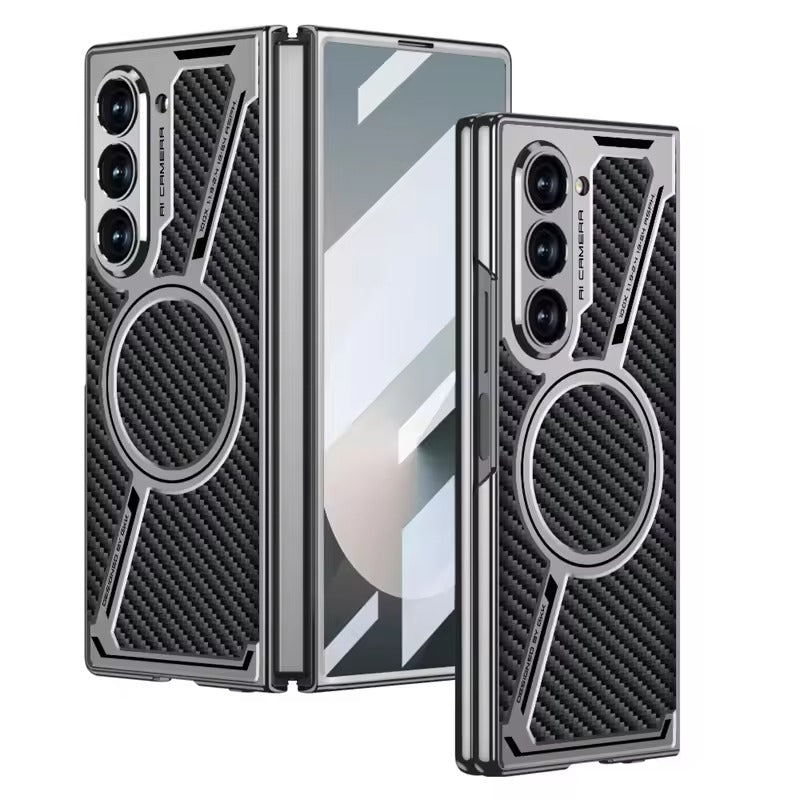 Samsung Galaxy Z Fold 6 Z Shaped Electroplated Magnetic PU Leather Case