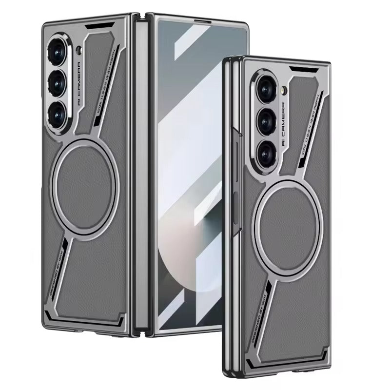 Samsung Galaxy Z Fold 6 Z Shaped Electroplated Magnetic PU Leather Case