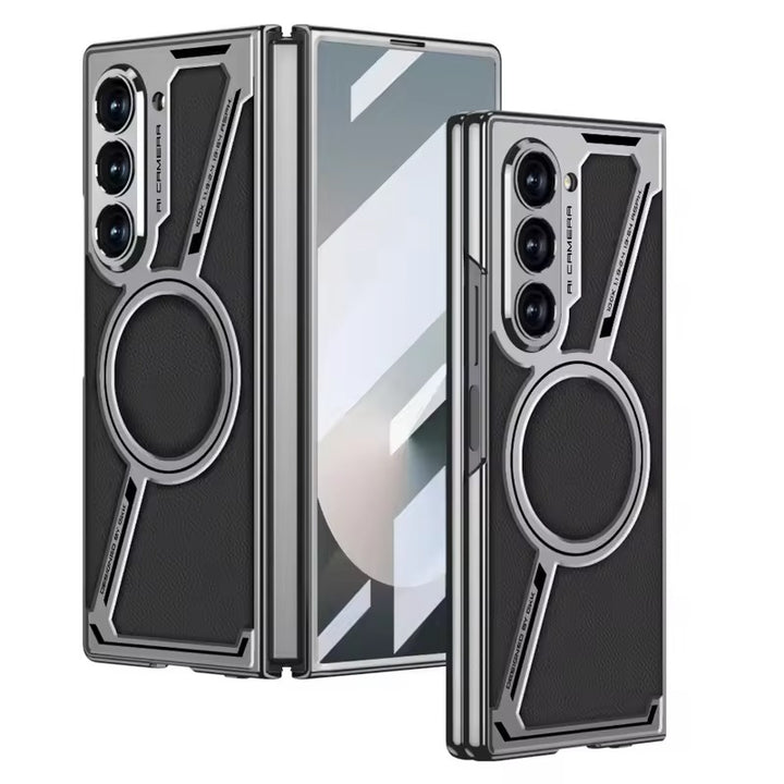 Samsung Galaxy Z Fold 6 Z Shaped Electroplated Magnetic PU Leather Case