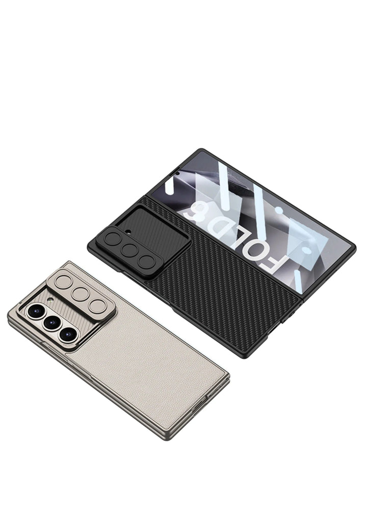Samsung Galaxy Z Fold 5 Leather Cover With Camera Protective Shetter