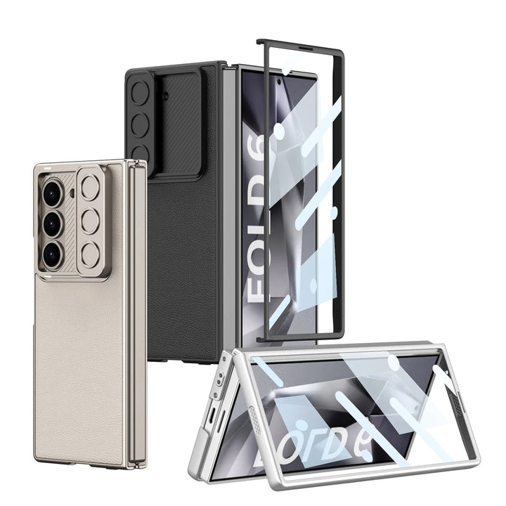 Samsung Galaxy Z Fold 5 Leather Cover With Camera Protective Shetter