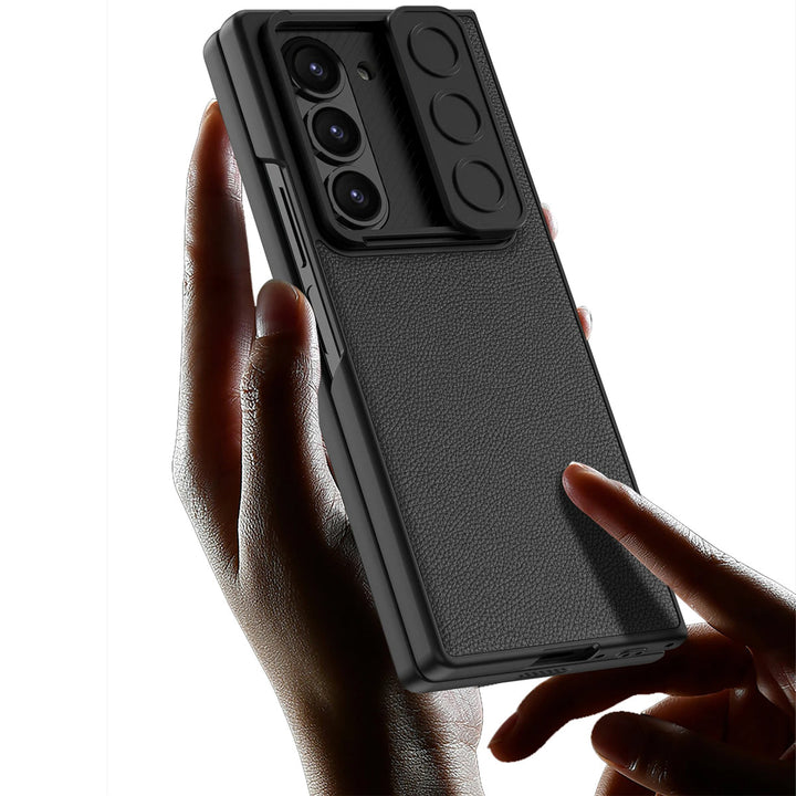 Samsung Galaxy Z Fold 5 Leather Cover With Camera Protective Shetter