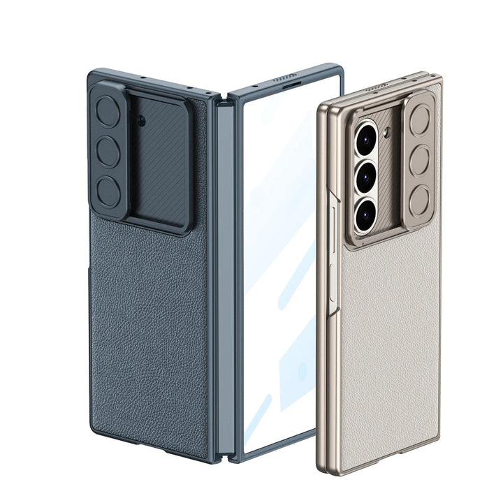 Samsung Galaxy Z Fold 5 Leather Cover With Camera Protective Shetter