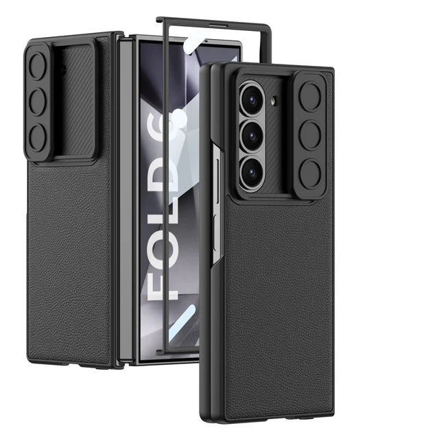 Samsung Galaxy Z Fold 5 Leather Cover With Camera Protective Shetter