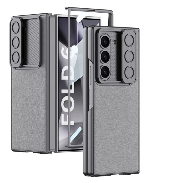 Samsung Galaxy Z Fold 5 Leather Cover With Camera Protective Shetter