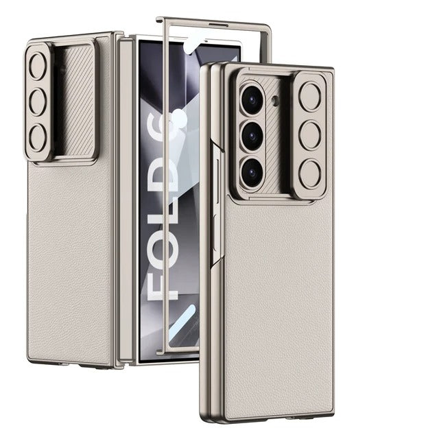 Samsung Galaxy Z Fold 5 Leather Cover With Camera Protective Shetter