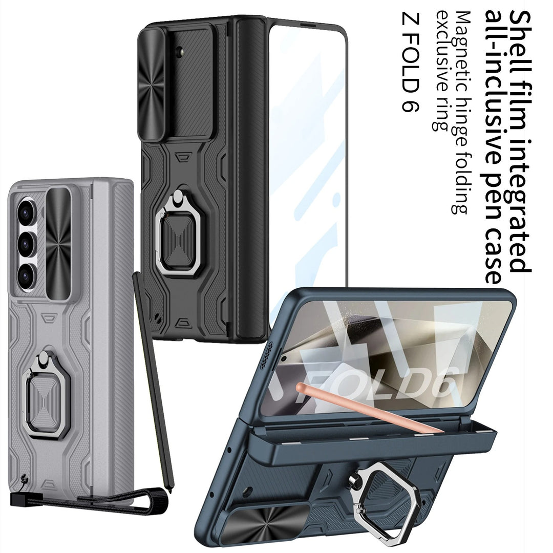 Samsung Galaxy Z Fold 6 Armor Magnetic Hinge Camera Protection Pen Holder Stand With Film Cover