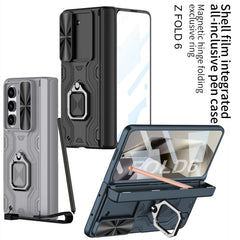 Samsung Galaxy Z Fold 6 Armor Magnetic Hinge Camera Protection Pen Holder Stand With Film Cover