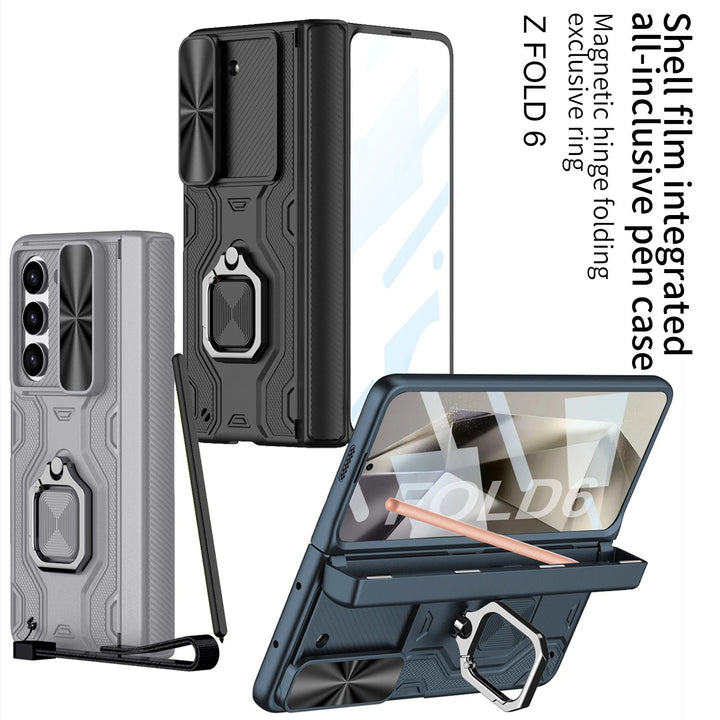 Samsung Galaxy Z Fold 6 Armor Magnetic Hinge Camera Protection Pen Holder Stand With Film Cover