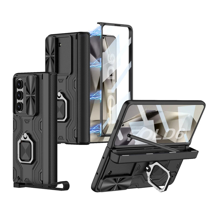 Samsung Galaxy Z Fold 6 Armor Magnetic Hinge Camera Protection Pen Holder Stand With Film Cover