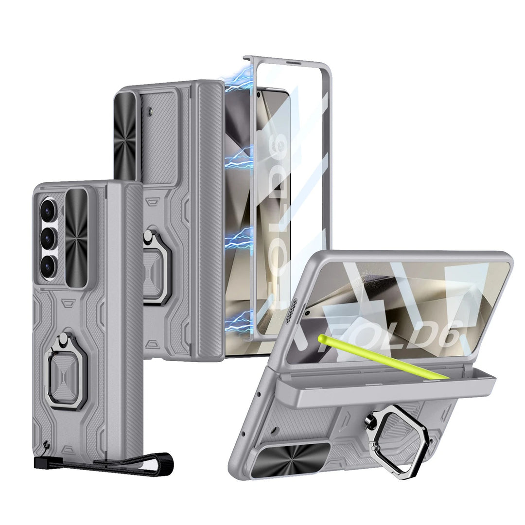 Samsung Galaxy Z Fold 6 Armor Magnetic Hinge Camera Protection Pen Holder Stand With Film Cover