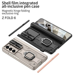 Samsung Galaxy Z Fold 6 Armor Magnetic Hinge Camera Protection Pen Holder Stand With Film Cover
