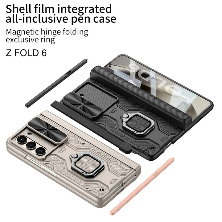 Samsung Galaxy Z Fold 6 Armor Magnetic Hinge Camera Protection Pen Holder Stand With Film Cover
