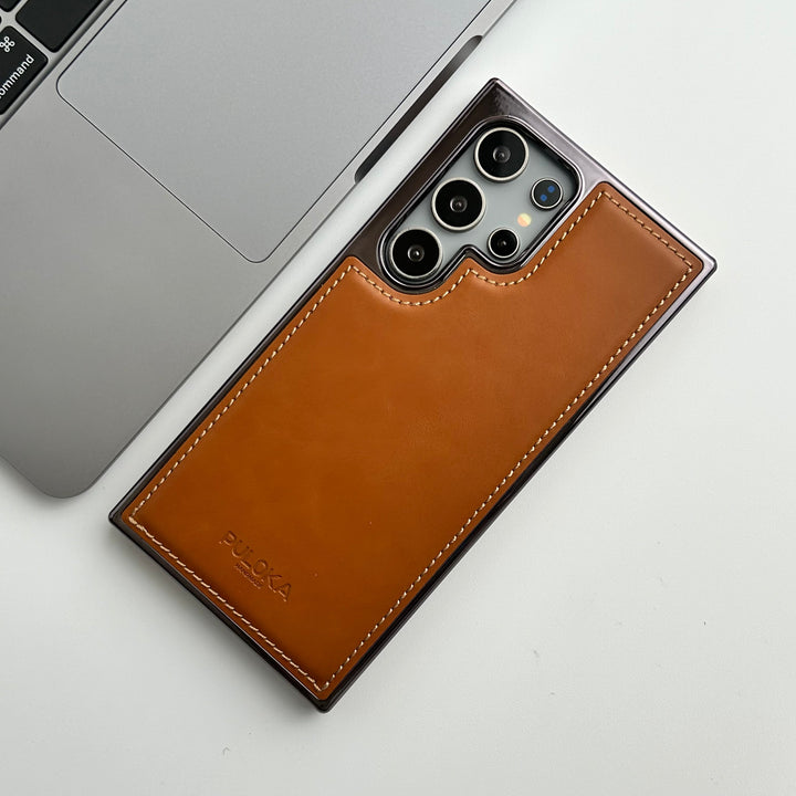 Samsung Galaxy S23 Ultra PU Leather Side Chrome Case Cover