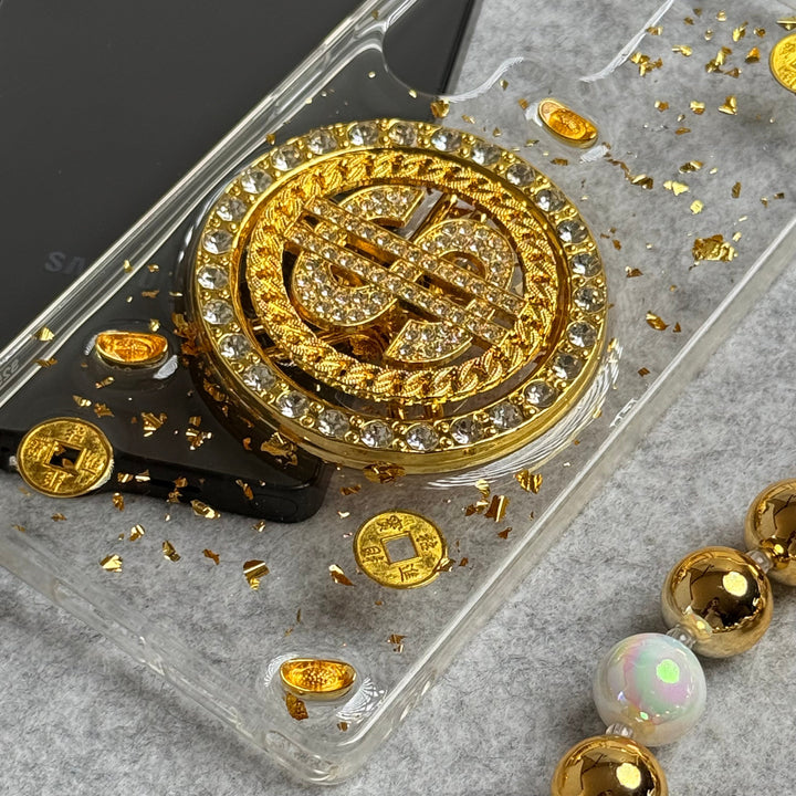 Samsung Galaxy S24 Ultra Rotation Dollar Bracelet Wristband Chain Phone Case Cover