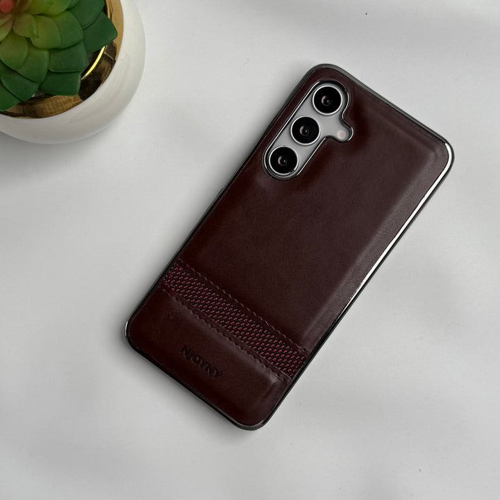 Samsung Galaxy S25 Cloth Stripe PU Leather Side Chrome Case Cover