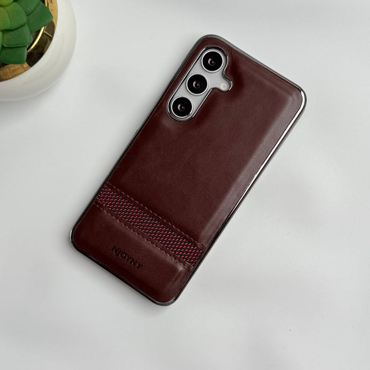 Samsung Galaxy S25 Cloth Stripe PU Leather Side Chrome Case Cover