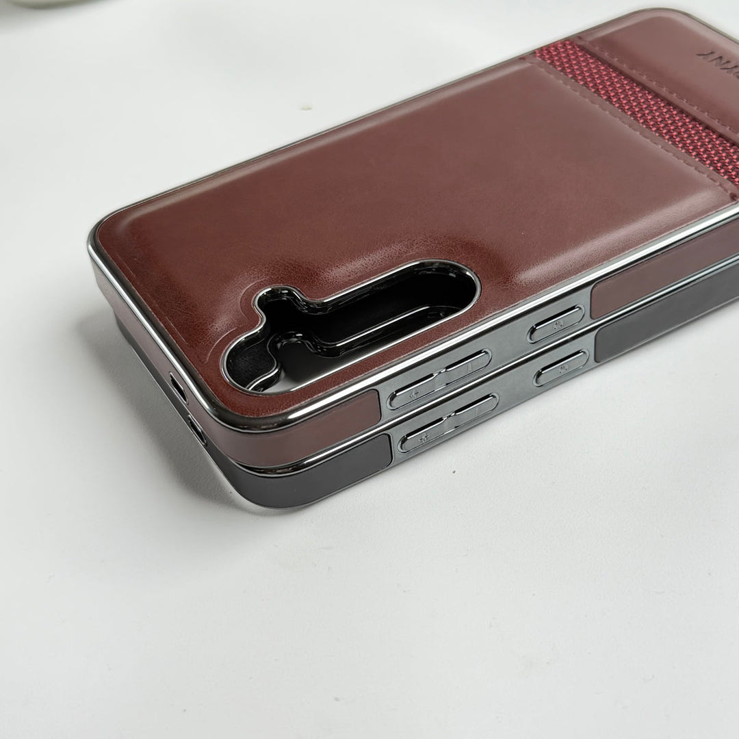 Samsung Galaxy S25 Cloth Stripe PU Leather Side Chrome Case Cover