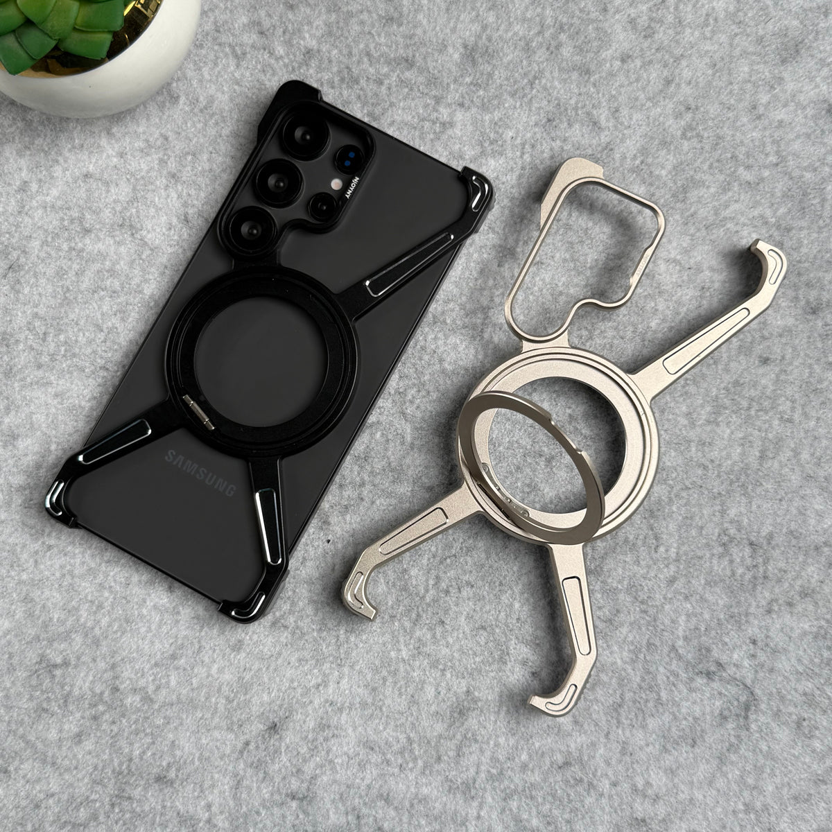 Samsung Galaxy Ultra Series X Shape Aluminum Metal Rotating Kickstand Frameless Design Magsafe Case