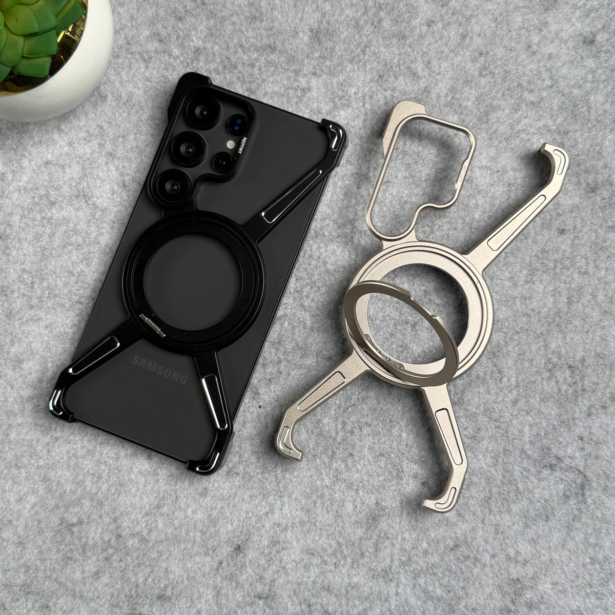 Samsung Galaxy Ultra Series X Shape Aluminum Metal Rotating Kickstand Frameless Design Magsafe Case