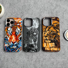 iPhone Series Carbon Fiber Texture Tiger Lion Design Hard Pc MagSafe Case Cover