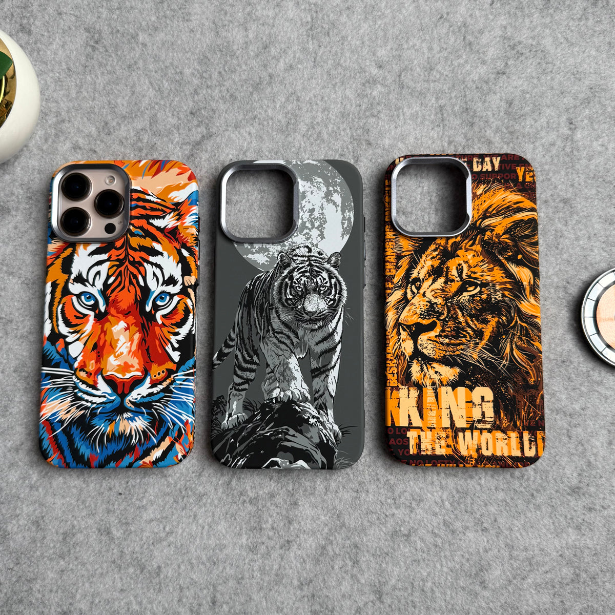 iPhone Series Carbon Fiber Texture Tiger Lion Design Hard Pc MagSafe Case Cover