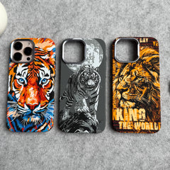 iPhone Series Carbon Fiber Texture Tiger Lion Design Hard Pc MagSafe Case Cover