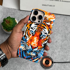 iPhone Series Carbon Fiber Texture Tiger Lion Design Hard Pc MagSafe Case Cover