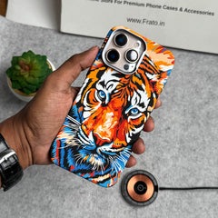 iPhone Series Carbon Fiber Texture Tiger Lion Design Hard Pc MagSafe Case Cover