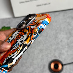 iPhone Series Carbon Fiber Texture Tiger Lion Design Hard Pc MagSafe Case Cover
