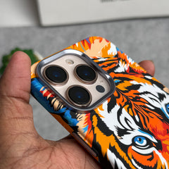 iPhone Series Carbon Fiber Texture Tiger Lion Design Hard Pc MagSafe Case Cover