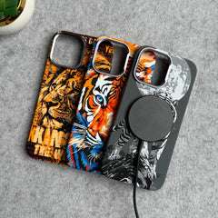 iPhone Series Carbon Fiber Texture Tiger Lion Design Hard Pc MagSafe Case Cover
