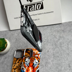 iPhone Series Carbon Fiber Texture Tiger Lion Design Hard Pc MagSafe Case Cover