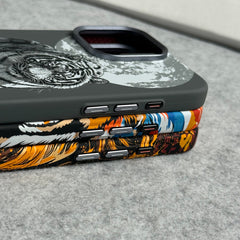 iPhone Series Carbon Fiber Texture Tiger Lion Design Hard Pc MagSafe Case Cover