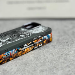 iPhone Series Carbon Fiber Texture Tiger Lion Design Hard Pc MagSafe Case Cover