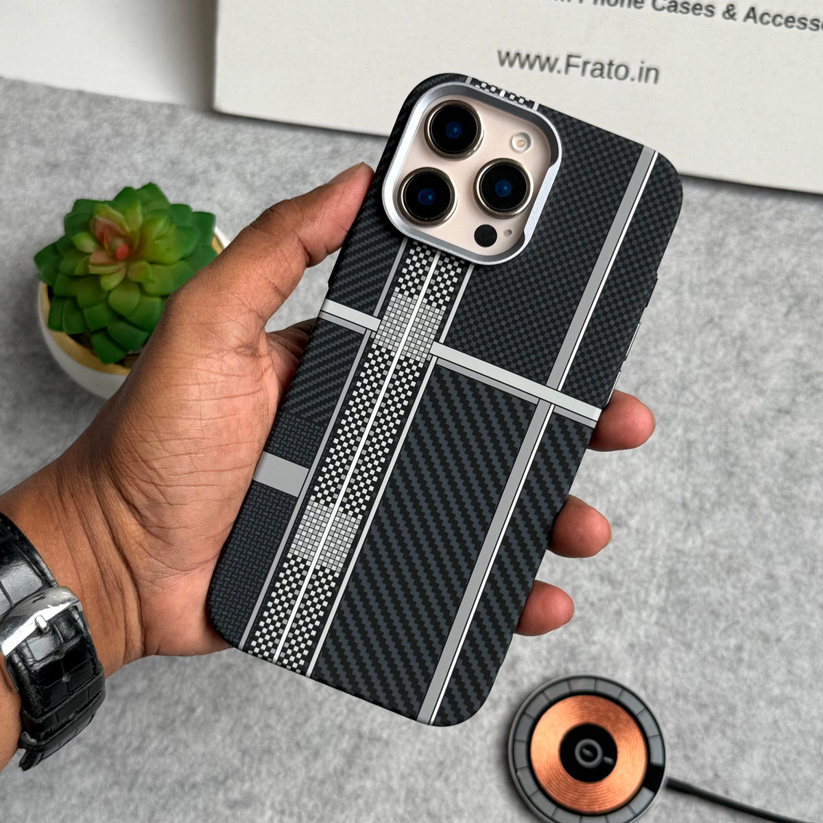 iPhone Carbon Fiber Texture Aramid Design Hard Pc MagSafe Case Cover