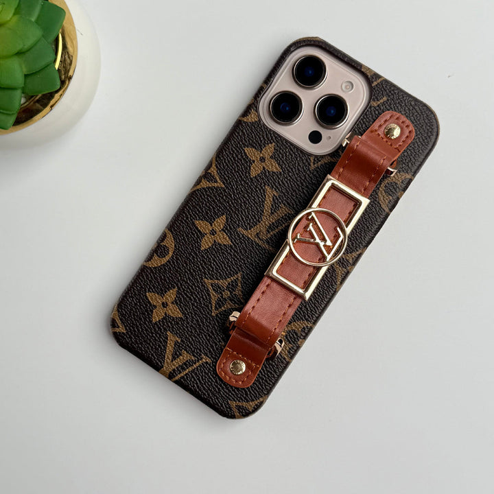 iPhone 16 Pro Max Luxury Brand Belt Hand Strap Cover Case